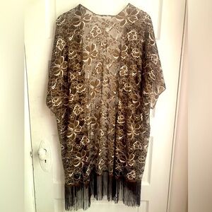 Floral Lace Kimono with Fringe